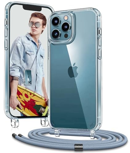 Vaykwo Handykette für Apple iPhone 12 Pro Max Hülle mit BandHülle mit Band - Necklace Handyhülle - Transparente Case zum Umhängen mit Kameraschutz und Bildschirmschutz - Blau