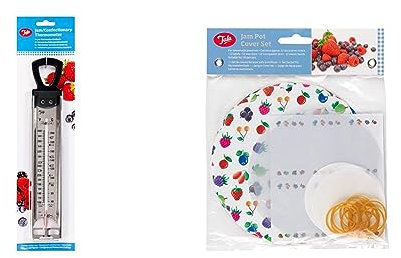 Tala Jam Thermometer - Stainless Steel Confectionery Temperature Guide - Easy to Read Marking, Mercury Free - From 40°C to 200°C - 39.5cm x 10cm + Tala Everyday Fruit Design Jam Pot Cover Set