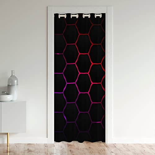 Gardine Waben Türvorhang 132x203cm für Tür Privatsphäre Geometrie Sechseck Verdunkelung Verdunkelungsvorhang Bunt Grid Art Neon Dekor Schrank Vorhang für Innentür Raumteiler Lila Rot Schwarz Zimmer