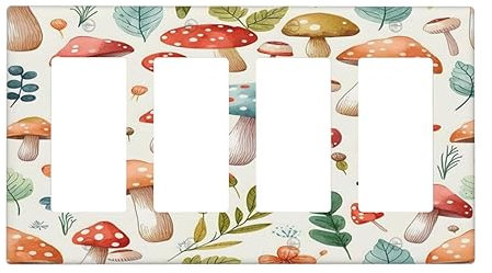 Boho Colorful Cute Fungo 4 Gang Rocker Decora Copertura Interruttore Della Luce Vintage Botanico Flora Decorativa Copertura Presa Placca Elettrica Placca Interruttore GFCI per Bagno Camera Da Letto