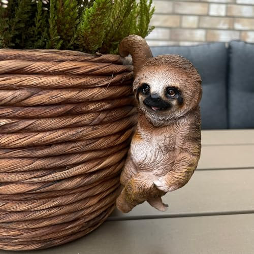 OF Deko Figuren lustiges Faultier zum Ranhängen an einen Blumentopf - 14 cm groß - Gartenfiguren aus Polyresin hängend für draußen, 24 - Natur Farbe