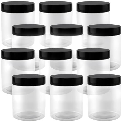 NAMYEUT Lot de 12 Bocal Plastique avec Couvercle, 250 ml, sans BPA, avec couvercle, hermétiques, transparentes, pot a epices, boîtes de rangement plastique pour la cuisine, la maison