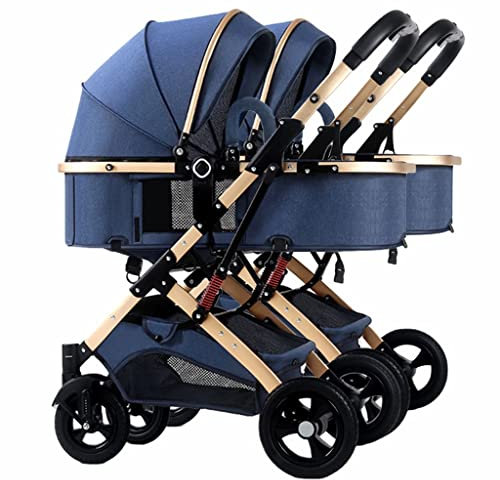 Doppel-Baby-Kinderwagen für Neugeborene und Kleinkinder, Zwillings-Wagen, Abnehmbar, Mit Moskitonetz, Grau, A, Tragbar, Faltbar, 1 Stück, Leicht