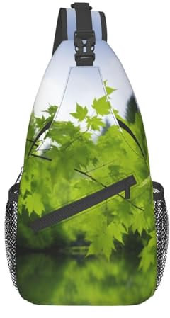 RLDOBOFE HD Green Nature Print Cross Brusttasche Sling Rucksack Crossbody Schultertasche Reise Wandern Tagesrucksack Unisex, Schwarz, Einheitsgröße