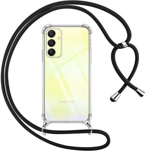 Pnakqil Cover per Samsung Galaxy A25 con Cordino, Trasparente Custodia con Laccio Tracolla Cellulare Girocollo Collana Protettiva per Samsung A25 6.5, Nero