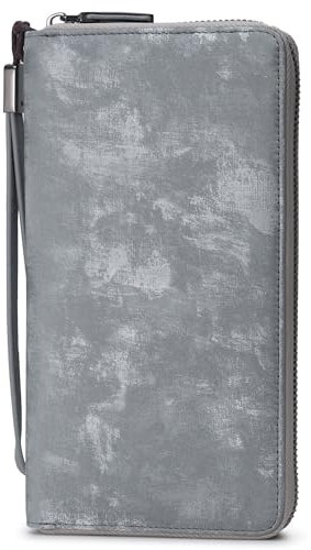 Bveyzi RFID-blockierende Geldbörse für Damen, Leder, mit Reißverschluss, Handy-Clutch, großes Fassungsvermögen, Reise-Geldbörse, Mattgrau, Modern