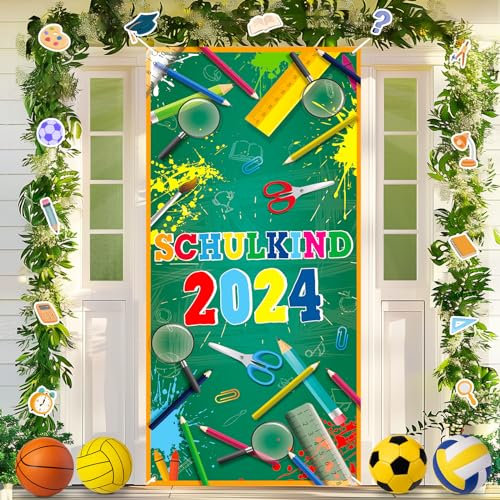 Einschulung Banner Deko Schulkind 2024 Schulanfang Banner Alles Gute Zum Schulanfang Banner Schulkind Girlande Banner Willkommen für Kinder Mädchen Jungen Schulanfang Deko 180x90cm (Grün)