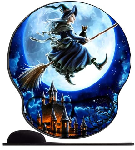 3D Mauspad Mousepad mit Memory-Schaum-Handauflage Ergonomisch Mauspad mit Handgelenkauflage,Arbeitsschmerzlinderung -Hexe und Schloss