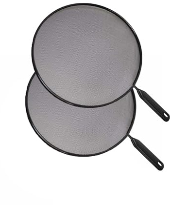SDMAX Splatter Screen with Handle, Splash Guard Lid, Ultra Fine Mesh, Oil Splatter Screen, Ideal for Pans, Pots and Frying Pans, Round Shape, Black, 2 PCS, (21cm)