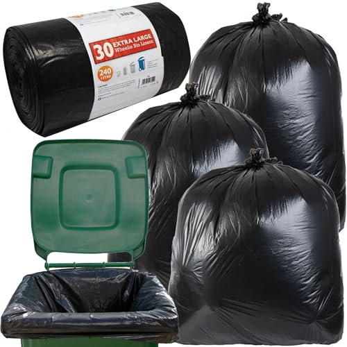 Black Wheelie Bin Liners 240L Large Capacity Refuse Sacks Black Bin Bags For Outdoor Garden Bins Garbage/Rubbish Bags (60 Bags (2 x 30))