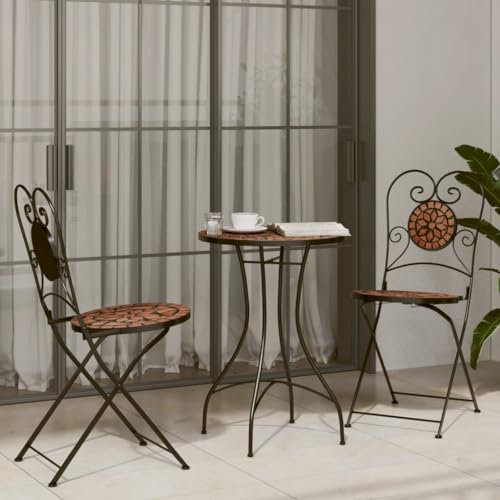 THOYTOUI Mosaik-Bistro-Set Terrakottarot Eisen und Keramik, Terassenmöbel außen Garden Furniture Sets Terrassen möbel Set Garten loungemöbel Set Geeignet für Veranda Garten Balkon Terrasse