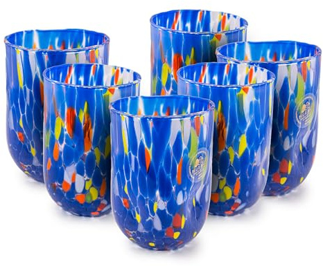 MurArt 6 Bicchieri di Murano Set da 6 Bicchieri da Acqua Blu da 400ml in Vetro Soffiato a Mano in Lavorazione Artigianale Collezione Eleganza Made in Italy