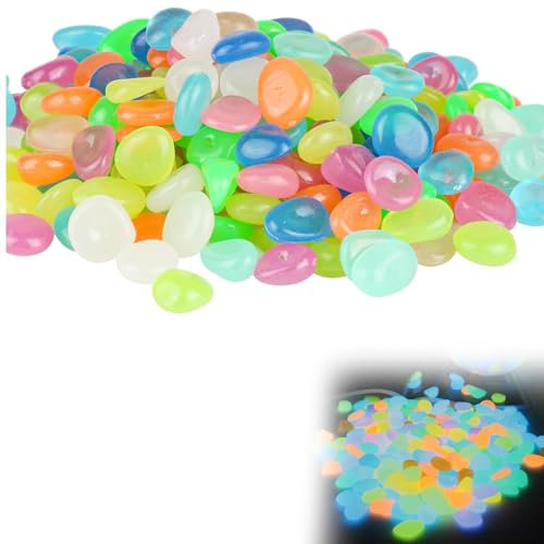 Bettinay 300PCS Glow in The Dark Pebbles for Garden, DIY Mini Decorative Fish Tank Coloured Stones