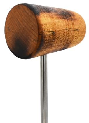 Low Boy Wood Bass Drum Beater - Versatile Mid-Weight Bass Drum Beater with Durable Wood Surface & Aerospace-Grade Steel Rods (Scorched without Stripes, 1-Pack)