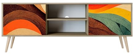 Healancy Biomedical TV Schrank mit 2 Türen - Kommode - Fernsehschrank - Lowboard - Fernsehtisch - Wohnzimmer Möbel - Board mit Stauraum - Tisch - Sideboard - Fernsehrregal Riva-Eiche