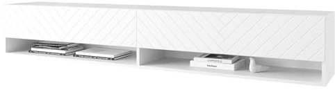MINIO go for it - Lowboard TV-Schrank I 180x30x33 cm I mit Türen und Offene Nischen I Laminierte Spannplatte I Praktisch und Funktionell I Weiss/Front Weiss - LED Beleuchtung
