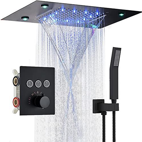 asdchZen Système De Douche LED 64 Couleurs Ensemble De Robinet De Douche Ensemble De Douche À Effet Pluie Noir Ensemble Combiné De Baignoire Et De Douche À 3 Fonctions avec Pulvér
