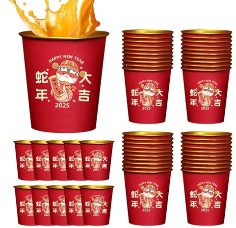 Bicchieri di carta - Tazze d'acqua | Bicchieri di carta per festival di primavera | 2025 Anno del serpente di carta | Bicchieri d'acqua per Capodanno lunare per la casa
