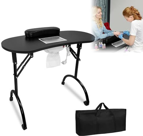 LARS360 Faltbar Maniküretisch Nageltisch mit Absaugung Maniküre Tisch für Nagelstudio, Beweglich mit Rollen, Handkissen, Schublade und Aufbewahrungstasche (Schwarz)