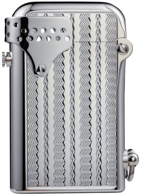 Retro Brass Windproof Kerosene Lighter, Refillable, Soft-Flame, Camping, Automatic Ignition, Non-Slip Durable, Luxury, Collectible, Men’s Present, Thorens Gen6 Double Claw Silver Wave Reflection