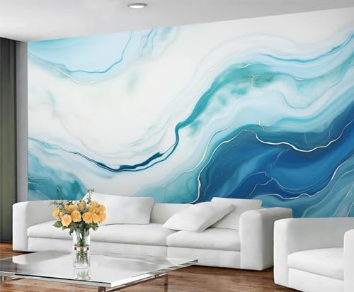 YXQAIED Marble Wallpaper, Teal Wallpaper for Living Room, Simple Marble Bedroom Wall Paper, Not Self Adhesive Blue Turquoise 3D Large Mural & Home Decor Poster, 200x140cm