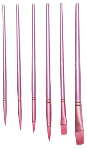 Lot de 6 pinceaux en Nylon, pinceaux Aquarelle Professionnels à Pointe Ronde et Plate pour Peinture à l'huile et Aquarelle Tout Usage, Kits pour débutants