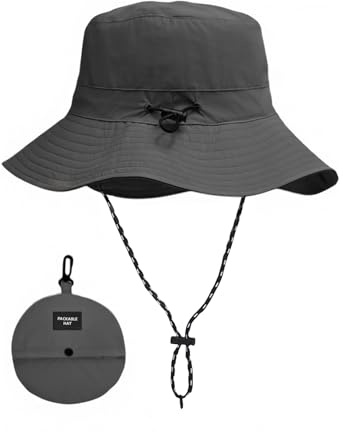 AHRLIC Waterproof Bucket Hat for Men and Women, Foldable Boonie Sun Hat with Wide Brim, UPF 50+ UV, Adjustable Chin Strap, Quick Dry Rain Hat for Fishing, Hiking, Camping, Travel and Outdoor Use