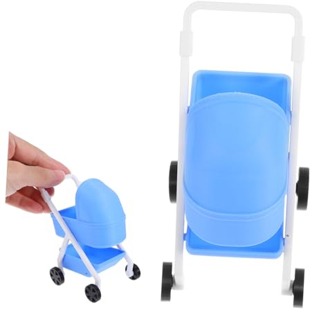 Toddmomy Miniatur Babywagen Blau Detailgetreues Design Sofort Spielbereit für Puppenhaus Dekoration und Rollenspiele