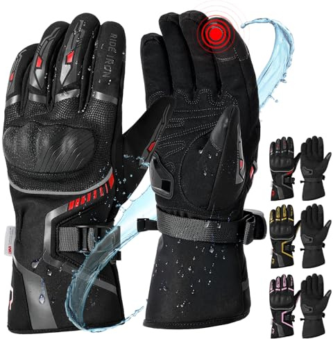 RIDEIRON Motorradhandschuhe Winter Herren Damen,Winddicht Leicht und Warm Touchscreen Handschuhe für Motorrad, Wandern und andere Outdoor Sportarten,Schwarz,L
