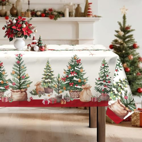 Arquiel Weihnachten Retro Tischdecke Polyester Rechteckig 152 x 213 cm | Waschbare Polyester-Tischdecke mit Retro-Motiv, wasserabweisend und pflegeleicht für Küche, Esszimmer, Feste und Feiern.