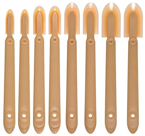 LEONTOOL - Juego de 8 planchas de silicona para juntas - Espátula suave con punta alargada para baño de cocina, ventana, suelo - Mango ergonómico, reutilizable