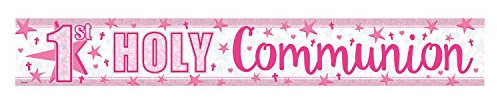 Amscan International 9902294 2,7 m 1. Heilige Kommunion Holografische Pink Banner