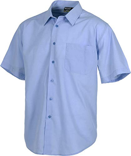 WORKTEAM Camisa de Manga Corta con Cuello Clásico, Botones y Bolsillo de Pecho, Tejido Ligero. Hombre Celeste 44