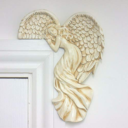 garden mile Vintage Shabby Chic Stil Creme Engel Flügel Türrahmen Ornament einzigartige Weihnachtsdekoration Rechtwinkel Creme Wand Skulptur Fee Tür 25cm hoch für Weihnachten, Wohndeko oder Hochzeit