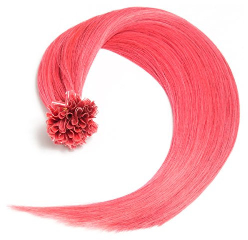 Pinke Bonding Extensions aus 100% Remy Echthaar - 25 x 0,5g 45cm Glatte Strähnen - Lange Haare mit Keratin Bondings U-Tip als Haarverlängerung und Haarverdichtung in der Farbe pink