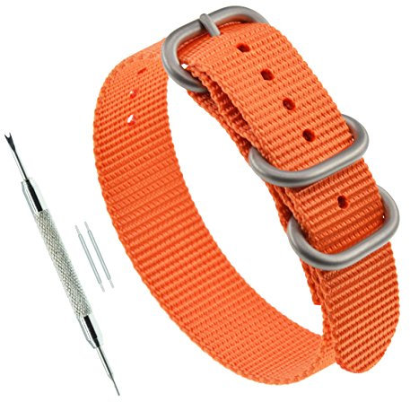 MZBUTIQ 24mm Orange Uhrenarmband Ballistisches Nylon Strap Extra Lang Herren Matte Silberne Schnalle