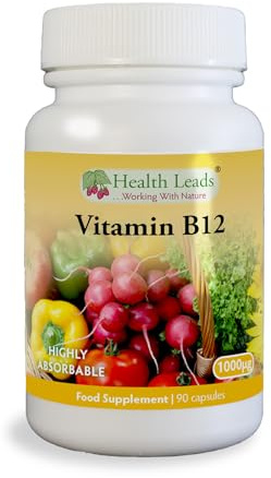 Vitamin B12 Methylcobalamin 1000mcg | 90 Vegan Caps | Health Leads | 1000mcg = 40,000% NRV, active methylcobalamin. 7 EU claims: energy, nerves, red blood cells, immunity.