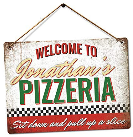 Customised Pizzeria - Personalised Pizza Sign – Medium Twine | Printed Metal Wall Sign Plaque
