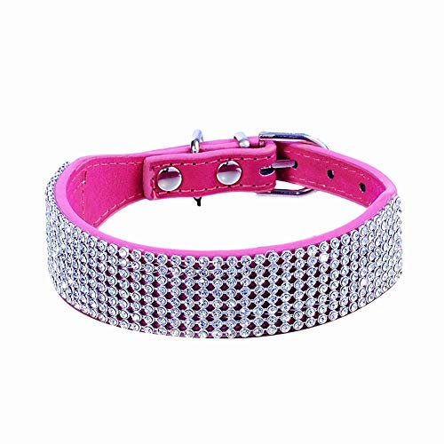 haoyueer Hundehalsband mit Strasssteinen, Veloursleder, Kristall, Strass, für kleine Haustiere, Katzen, Hunde, Welpen, Größe S, Hot Pink