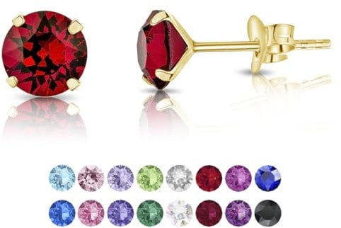 DTPSilver - Damen Ohrringe 925 Sterling Silber Gelb Vergoldet mit Kristallen von Swarovski® Elements 6 mm Runde Ohrstecker - Farbe : Rubin