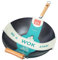 School of Wok - Wok de acero al carbono antiadherente de 36 cm, parte inferior plana, mango de bambú