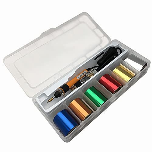 All Splendid USB-Heißpräge-Kalligraphie-Folienstift mit 6 Rollen Heißfolienpapier (Gold, Silber, Blau, Rot, Orange, Grün) mit 4 Spitzen, Spitzenwechsler für DIY Folierung Projekt Kartenherstellung