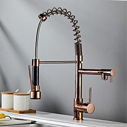 Rose Gold Spring Pull Down Kitchen Sink Faucet 2 Functions Stream Spray Faucets Crane Black Hot Cold Water Mixer Kitchen Taps-Rose_Gold_China