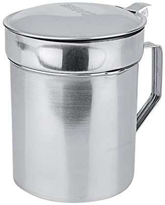 Tradineur - Grasera de acero inoxidable con filtro, asa y tapa, aceitera con colador para conservación de aceite, recipiente para pescado - 900 ml - Ø 11 cm
