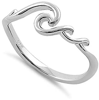 Ocean Wave Style 925 Sterling Silber platiniert Stapelbarer Ring Damenschmuck (14.5)