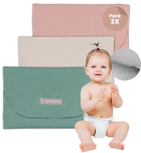 MIMUSELINA - 3X Bolsa Impermeable Bebe Guarderia para Muda | Bolsa Pañales y Toallitas Bebe | Organizador Ropa Bebe | Bolsa Tela Impermeable Ideal como Bolsa Muda Bebe (Arena/Mint/Rosa)