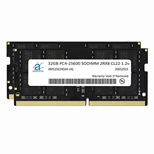 Adamanta Barrette de Ram, Barrette Mémoire Vive DDR4 64 Go (2 x 32 Go) 3200 MHz (ou 2933 MHz ou 2666 MHz) PC4-25600 SODIMM 2Rx8 CL22 1,2 V pour ordinateur portable de jeu