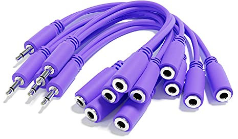 ExcelValley - 5-Pack - Mono Splitter Y Patch Cables - TS 3.5mm 1/8 Eurorack Synth Synthesizer [Purple]