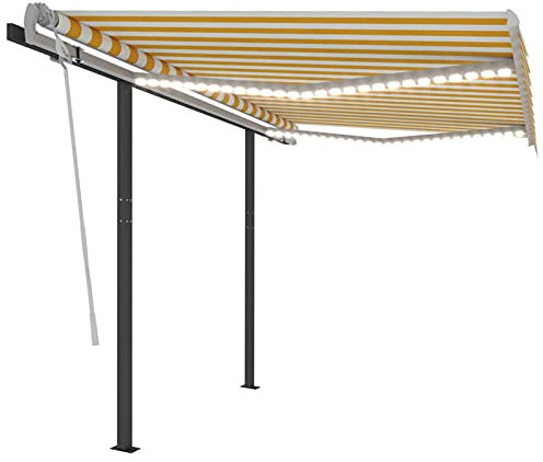 Leepesx Gelenkarmmarkise Einziehbar mit LED, Balkon Markise, Markise Baldachin, Sonnenschutz Balkon, Balkon Regenschutz, Markise Wasserdicht, Balkon überdachung, 3,5x2,5 m Gelb und Weiß