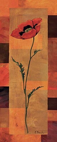 Feeling at home KUNSTDRUCK auf MATTE PAPIER 220gr Goa Mohn Panel II Brent Paul - Blumen vertikale Poster Roter orange brauner Senf-Yello Bild auf Papier cm_70_X_28